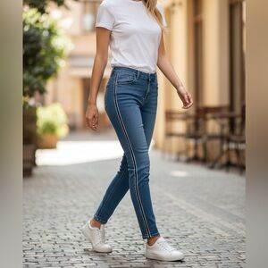 Buffalo by David Bitton Side Stripe Jeans Women's 32 Blue Denim Stretch Mid Rise